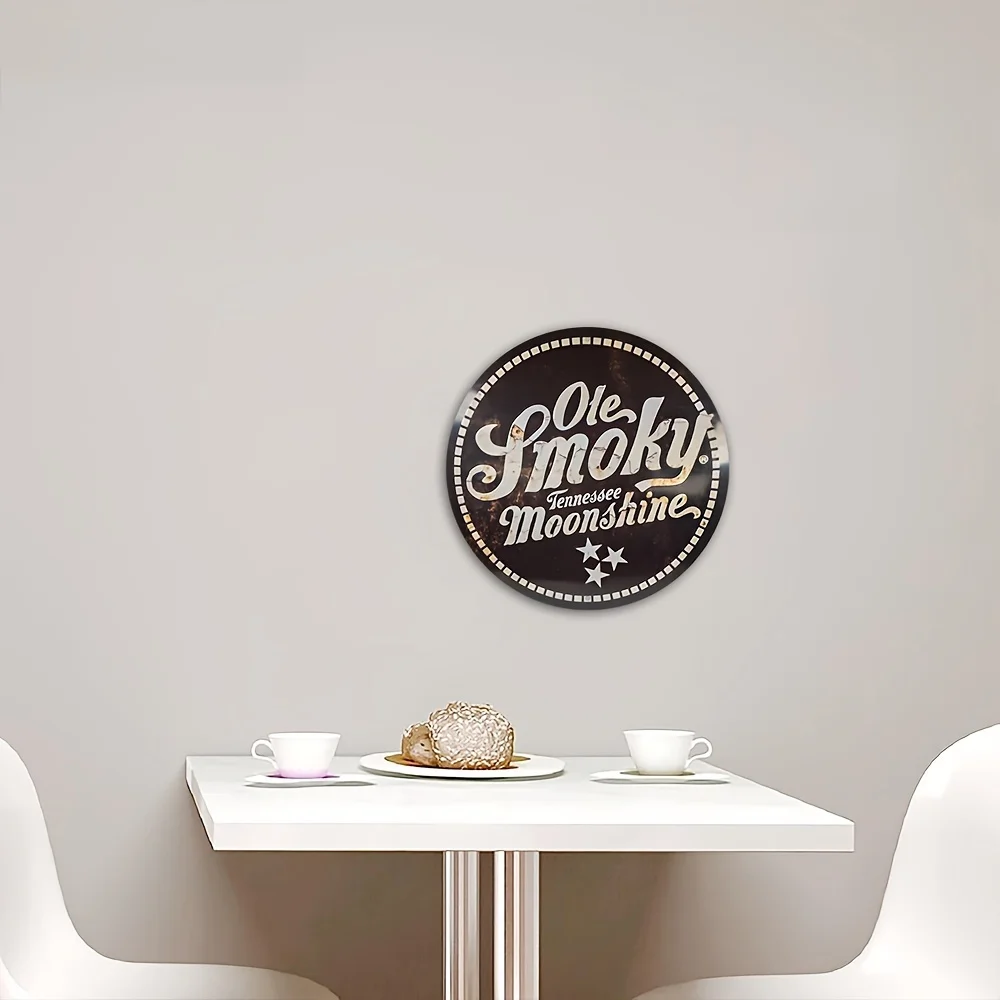 1pc Ole Smoky Tennessee Moonshine Vintage Aluminum Sign - Classic Round Wall Hanging Decorative Plaque with Pre-Drilled Holes, M