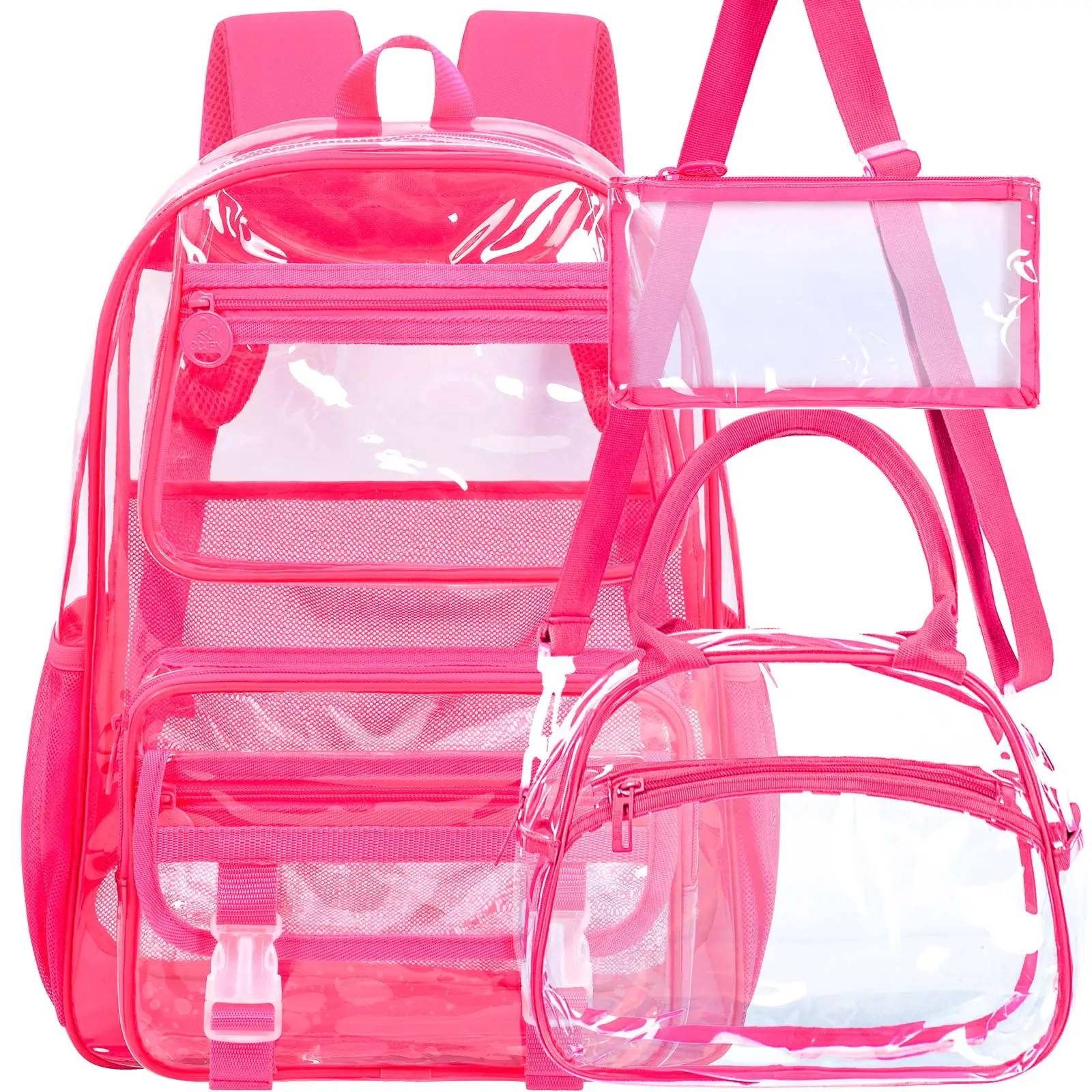 3pcs-kid's-backpack-for-girls-solid-bright-tone-clear-school-set-zipper-closure-simple-backpack-with-handbag-and-pen-pouch-for