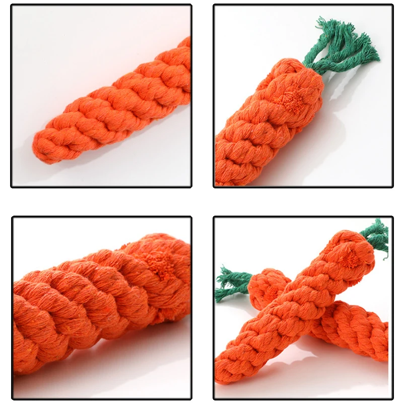 Dog Chew Toys Cartoon Carrot Shape Cotton Rope Bite-proof Pet Teeth Grinding Cleaning Toys Pet Outdoor Training Supplies