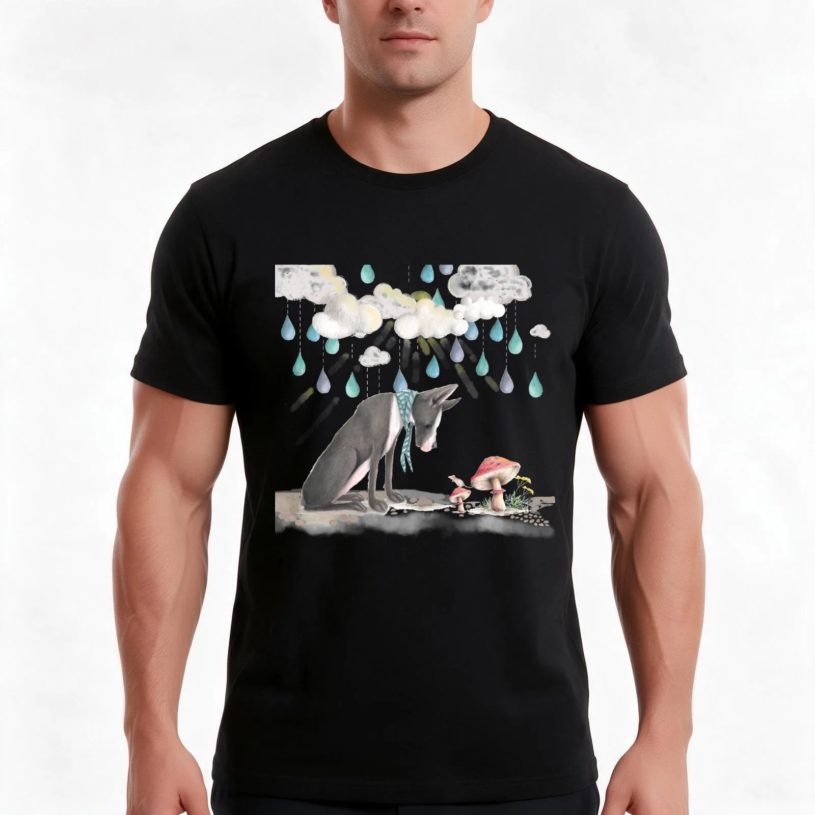 Baby room art with great dane and mouse T-Shirt, Summer Casual Cotton Tee, Oversized Streetwear Tops, Vintage Graphic Print