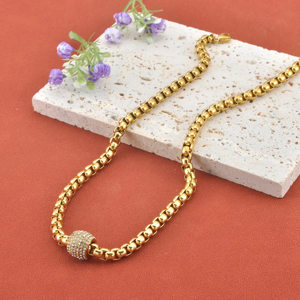 Lokaer Goth-Halsketten mit vollständigen Zirkonperlen und dicken Ketten für Damen, vergoldeter Edelstahl, Halskette, Modeschmuck, N25199