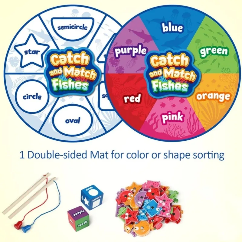 Montessori Toy for Toddlers Color Sorting Shape Matching Toy Magnetic Fishing Game Fine Motor Toy Preschool Educational Gifts