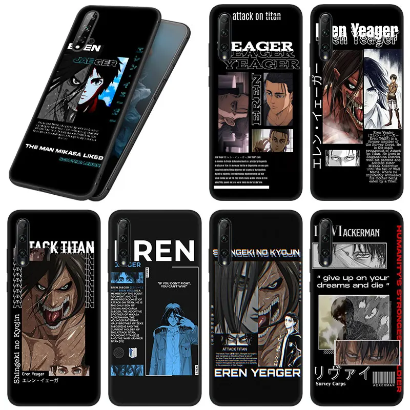 Eren Yeager Black Phone Case For Huawei Honor X7 X8 X9 5G 30i 20S 20E 10i 7S 8A 8S 8C 8X 9A 9C 9X Pro 10X Lite Soft Cover