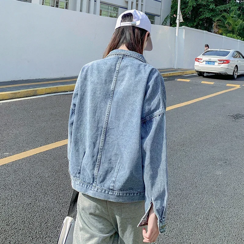 Vintage Denim Jacket Women Single Breasted Lapel Loose Cowboy Jacket 2023 Spring Autumn New Fashion Indie Aesthetic Outwear Bf