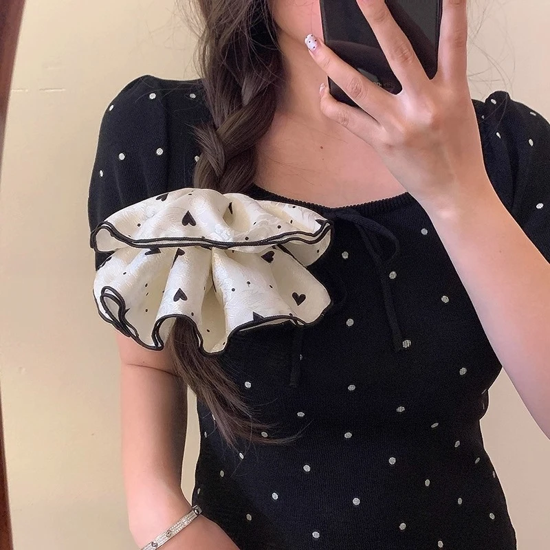 القلب طباعة مطاطا رباط شعر البولكا نقطة كبيرة الحجم Scrunchies ذيل حصان حامل شريط مطاطي النساء الشعر حبل التعادل إكسسوارات الشعر