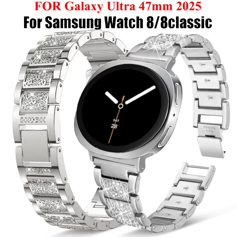 النساء المعادن الفرقة لساعة سامسونج جالاكسي 8 40 مللي متر 44 مللي متر 8 الكلاسيكية 46 مللي متر الماس الفاخرة سوار لساعة سامسونج الترا 2025 47 مللي متر