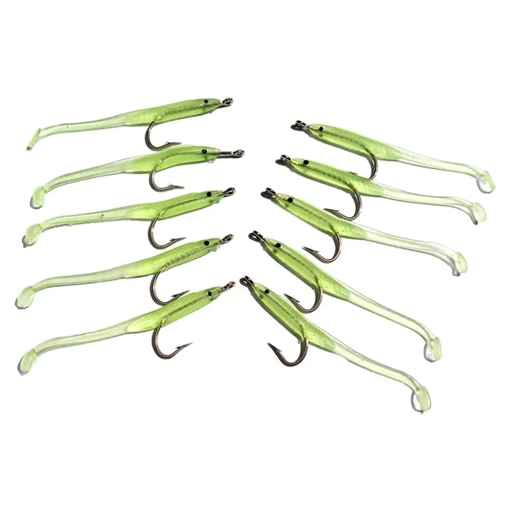 10pcs Durable Portable Silicone Luminous Artificial Soft Bait Lead Jig Head Fish Eel Lure Worm Barbed Hook