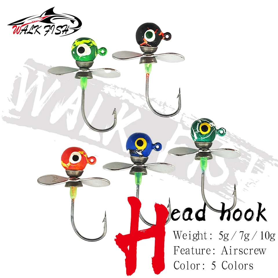 WALK FISH 1 Stück/2 Stück 5 g 7 g 10 g Angelhaken Propeller Bleikopf Haken Farbe Riss Sprühfarbe Doppelaugen Widerhaken Weichköder Seefisch