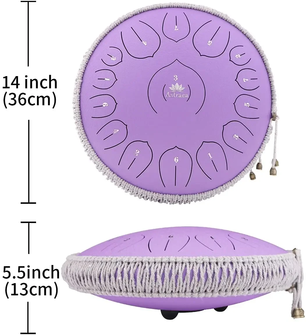 

Hooqu 14 Inch Steel Tongue Drum (15 Notes) Handpan Style Percussion Instrument for Adults and Teens