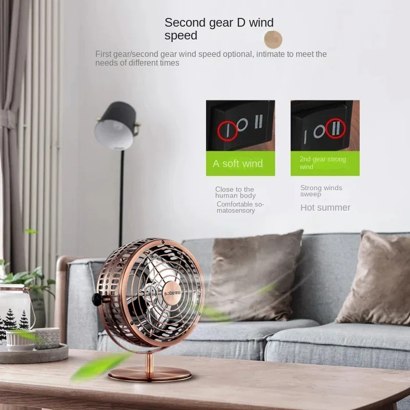 Unisex Mini USB Rechargeable Metal Fan, Low Noise Desk Fan for Student Dorm Office, Sturdy Durable Non-Deformable Body