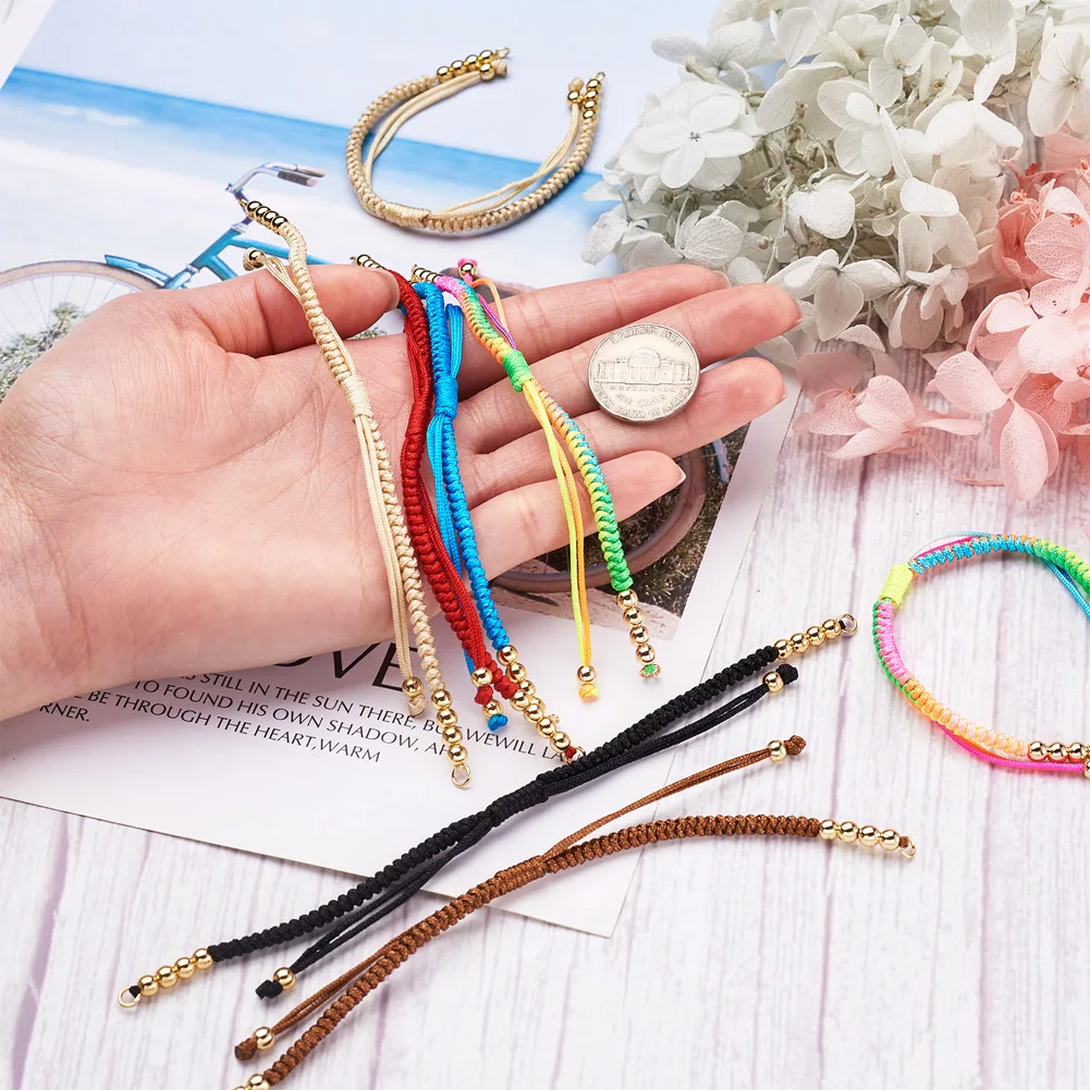 12pcs Adjustable Nylon Cord Braided Bracelet Colorful Knitting Thread Wristband with End Findings for DIY Jewelry Making