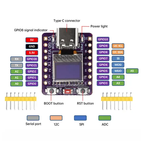 ESP32-C3 0.42-Inch OLED White Light Display Development Board WiFi Bluetooth-compatible Ceramic Antenna Type-C For Arduino