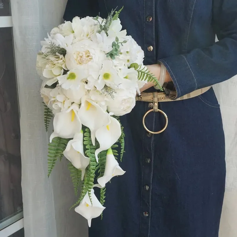 Wedding bride bouquet white waterfall drop shaped wedding supplies gifts
