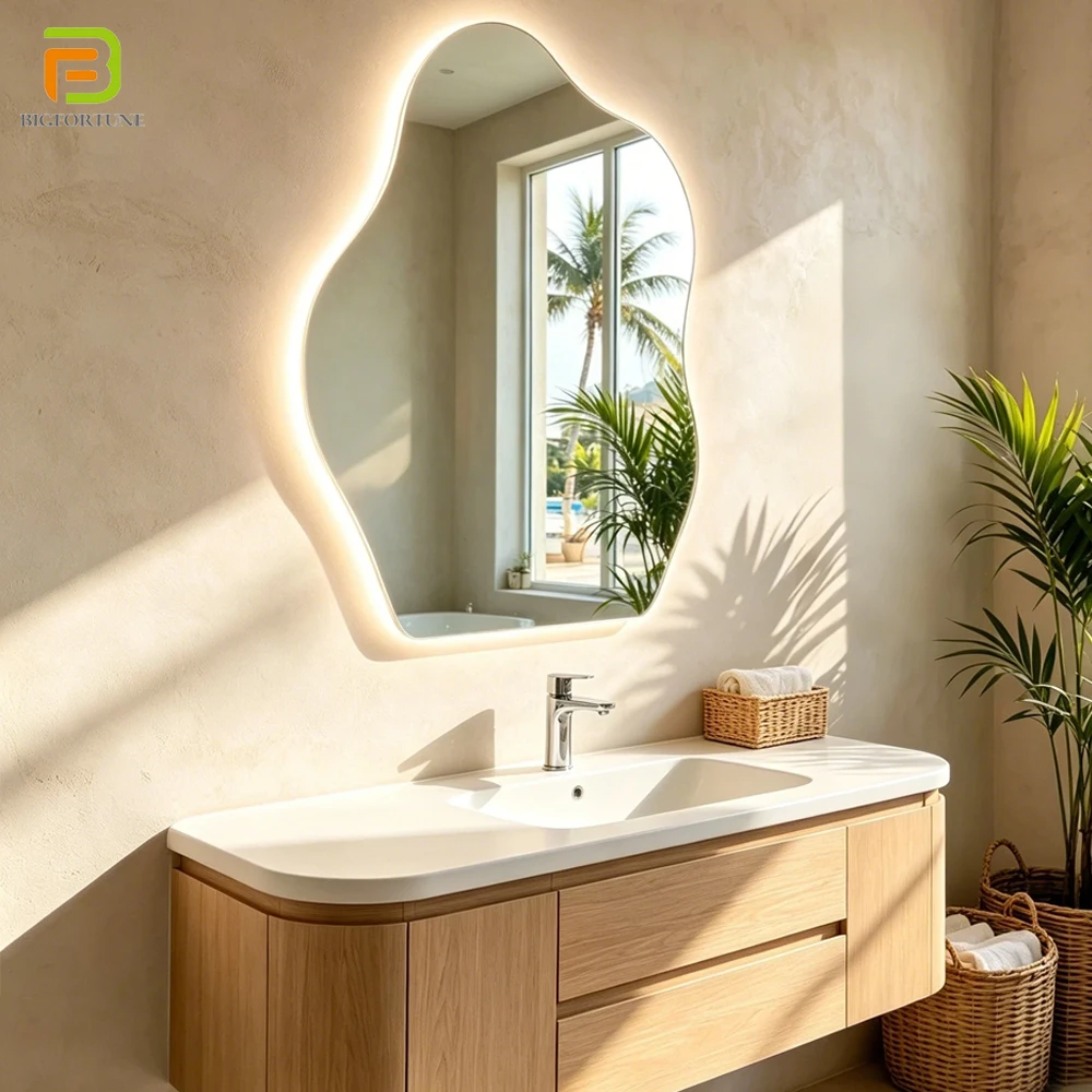 Smart MirrorOEM ODM Irregular Intelligent Mirror Modern Anti-fog Smart Mirror Waterproof Backlit Led Bathroom Mirror For Apartme