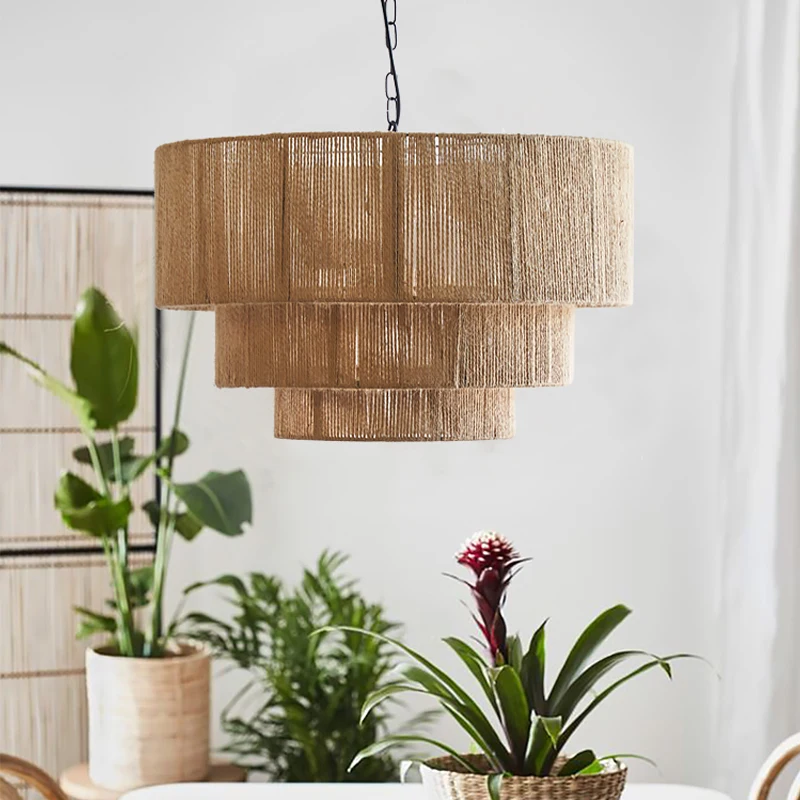 Nordic Retro Corda di Canapa Rattan Wabi Sabi Lampade A Sospensione A Led Soggiorno Sala Da Pranzo Complementi Arredo Casa Lampadario Camera Da