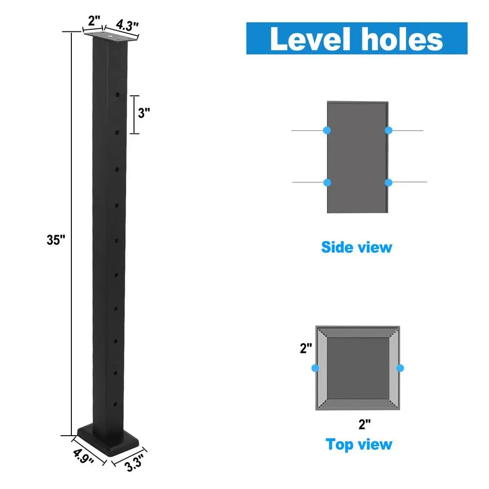 36" roestvrij staal geboorde kabelrailingpaal vast boven trapdek veranda hek zwarte afwerking ideaal binnen en buiten gebruik