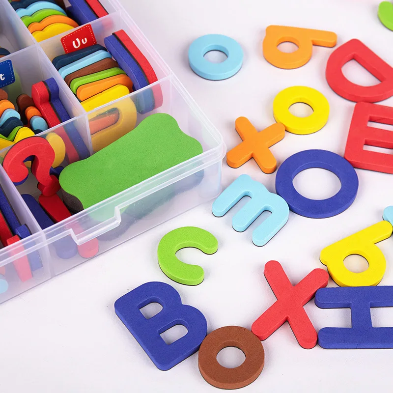 104/208 Stuks Magnetische Alfabetletters Kit Met Magneetbord Schuim Alfabetletters Kids Peuter Spell en Leren ABC Koelkastmagneten