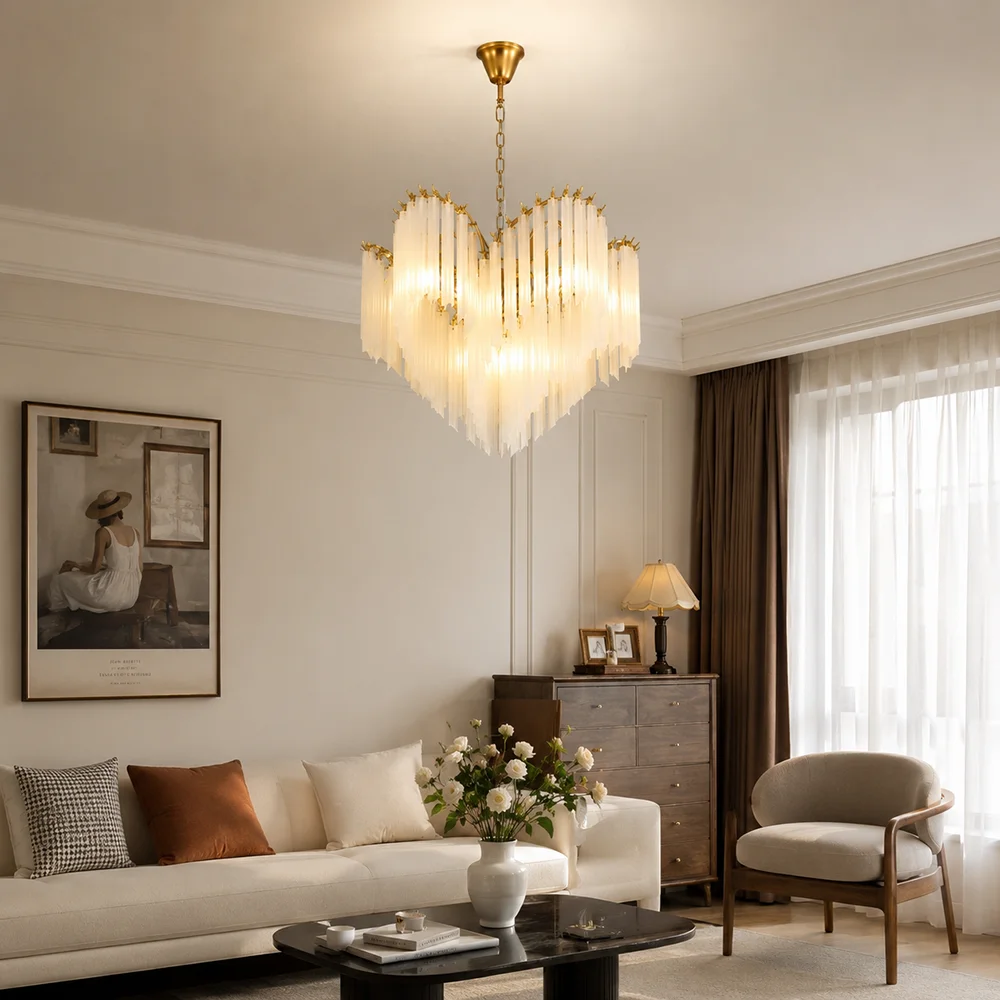 Modern Luxury White Glass Chandelier for Dining Room Living Room Villa Designer Brass Hanging Lamp Frosted Glass Pendant Light