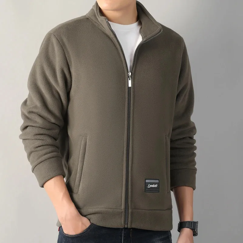 

Men's Autumn Winter Fleece Jacket Stand-Up Collar Fleece Outerwear Trendy Versatile