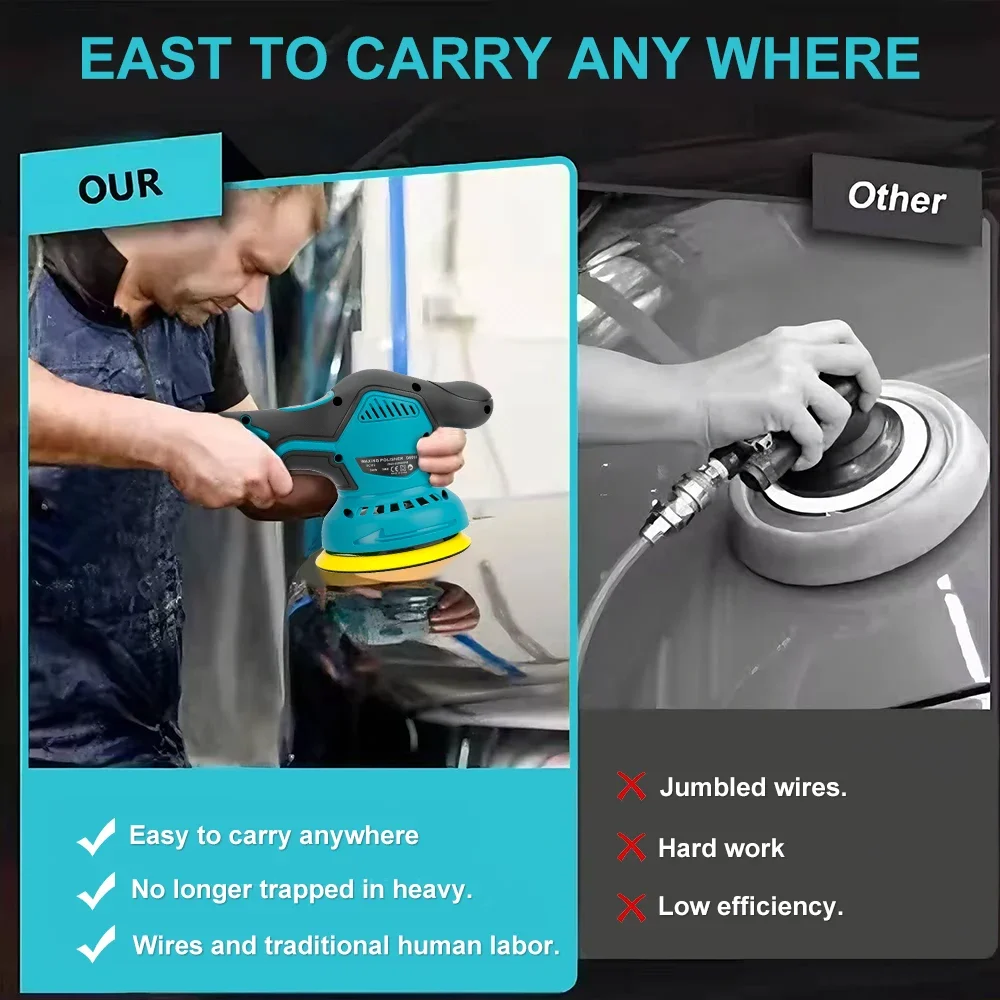 HILDA Cordless Car Polisher Waxing Polishing Machine Digital Display Version 8 Speed Adjustable Multifunctional Car Beauty Tool