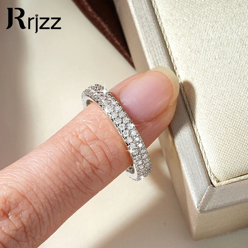 

Rrjzz 1.3MM 0.9CTTW Moissanite Eternity Engagement GRA Women Ring D-Color VVS1 Imitation Diamond Double Row Ring Jewelry Gift