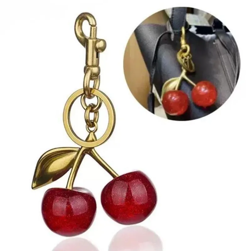 

Cherry Keychain Bag Pendant Ins Crystal Solid Color Zinc Alloy Senior Women Bag Beautiful Car Pendant Valentine Day Gift New