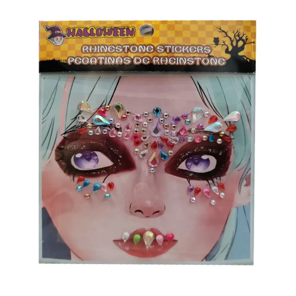 

Красочные наклейки для лица на Хэллоуин, модные украшения для боди-арта, 3D татуировки со стразами, блестящие хрустальные наклейки для лица, ювелирные наклейки
