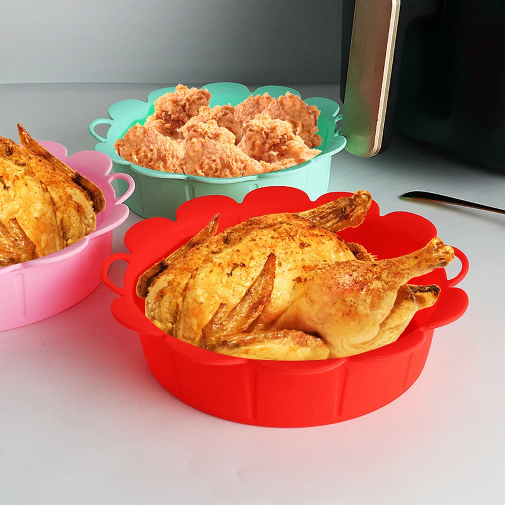 Doublure de poêle ronde réutilisable en silicone pour friteuse à air, accessoires de cuisson au four, pizza frite, panier jetable