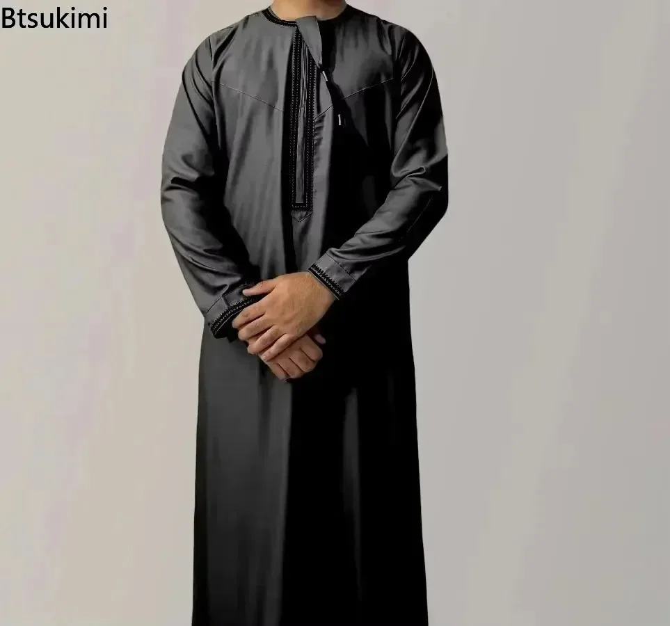 New  Muslim Fashion Abayas for Men Long Sleeve Pullover Dress Robes Daffah Jubba Thobe Pakistan Saudi Arab Kaftan Islam Clothing