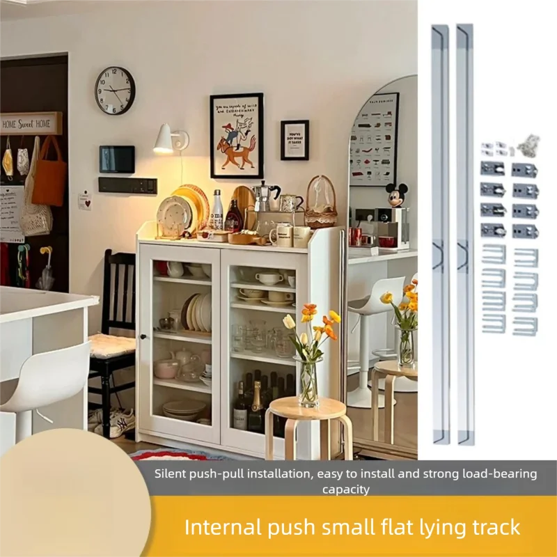 Wardrobe cabinet push small flat-lying bus door sliding track bathroom wall cabinet sideboard sliding door rail guide