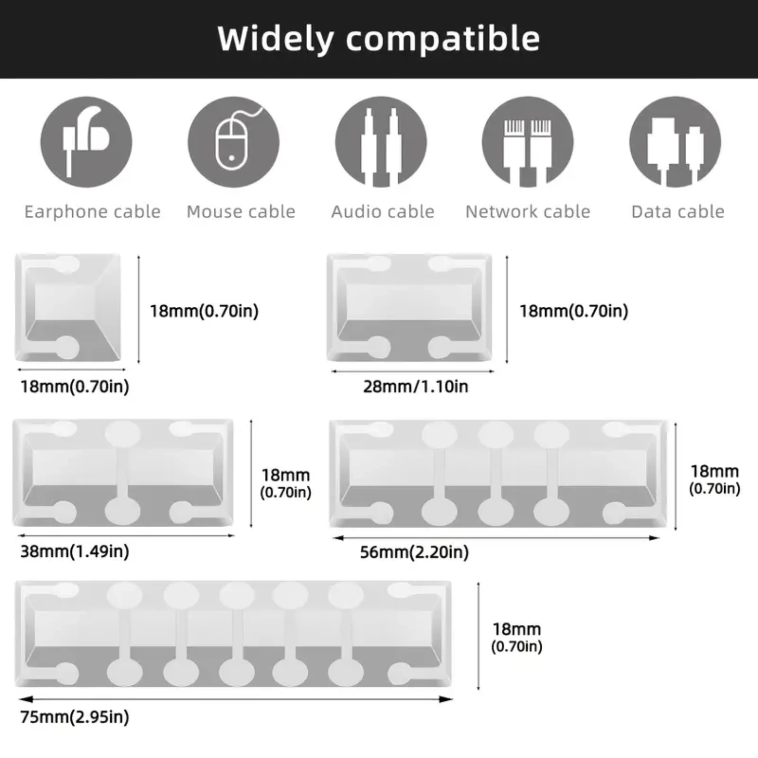 Ergonomic, Versatile Silicone Cable Management Organizer Set - Tangle-Free Storage Solution with 5 Self-Adhesive Clips for TV, C