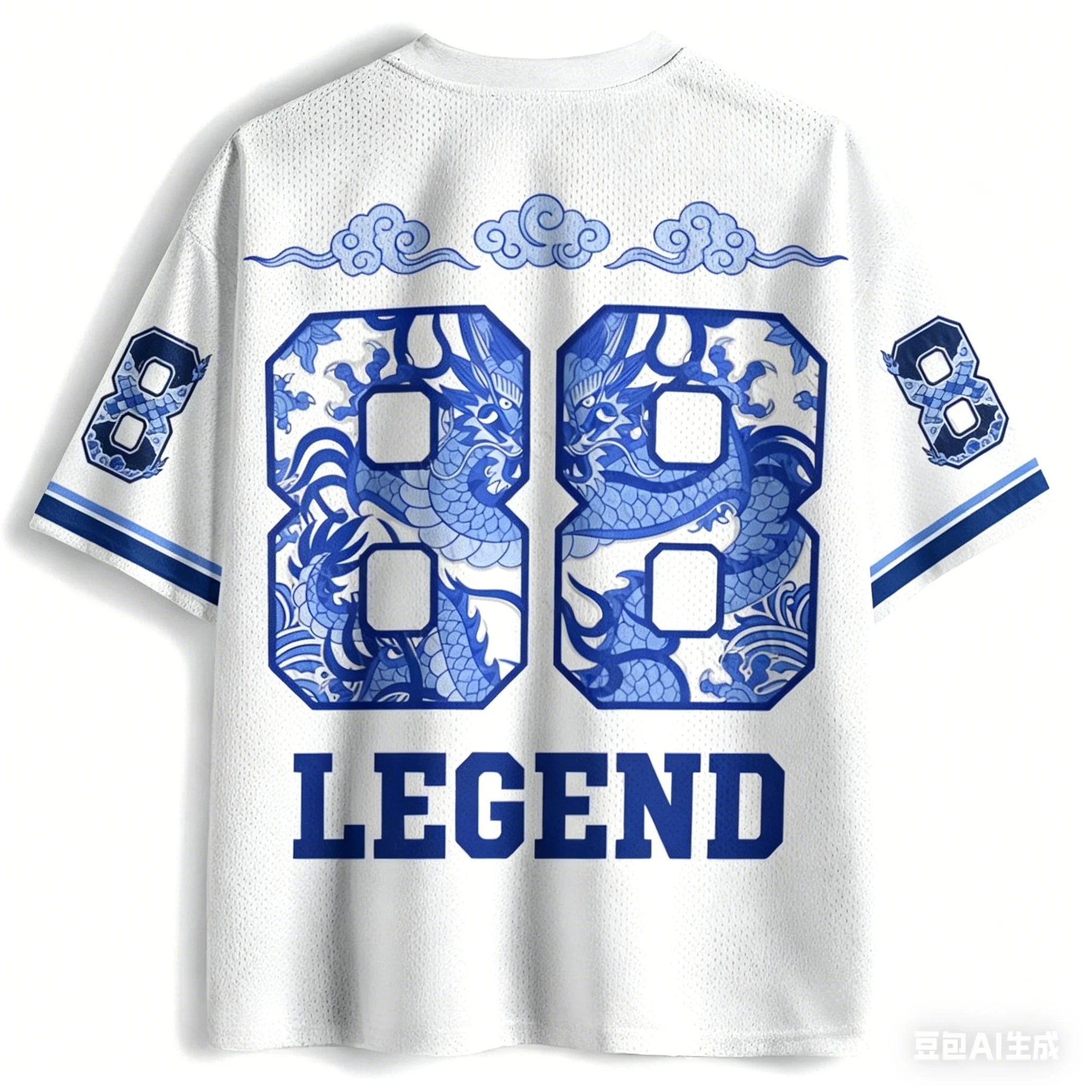 Adult and Children Y2K Blue and White Porcelain Legendary Dragon Pattern 3D Print American Retro V-Neck Jersey Loose T-Shirt