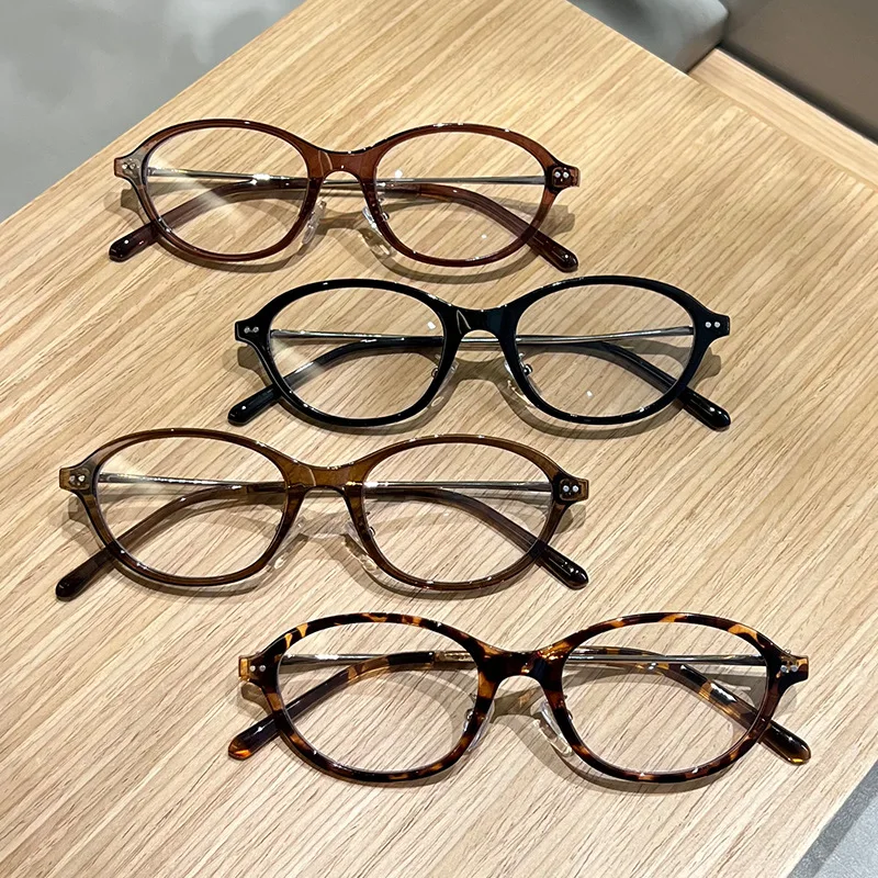 Ultra-Light Retro Oval Frame Tortoiseshell Eyeglasses, Nerd Style Literary Myopia Glasses for Women, Customizable Prescription
