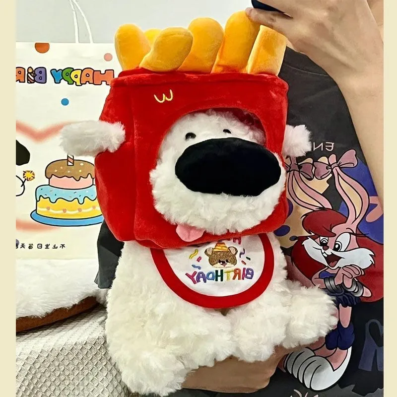 34cm dos desenhos animados bonito nariz grande cão de pelúcia boneca plushies batatas fritas filhote de cachorro boneca crianças conforto travesseiro presente aniversário natal