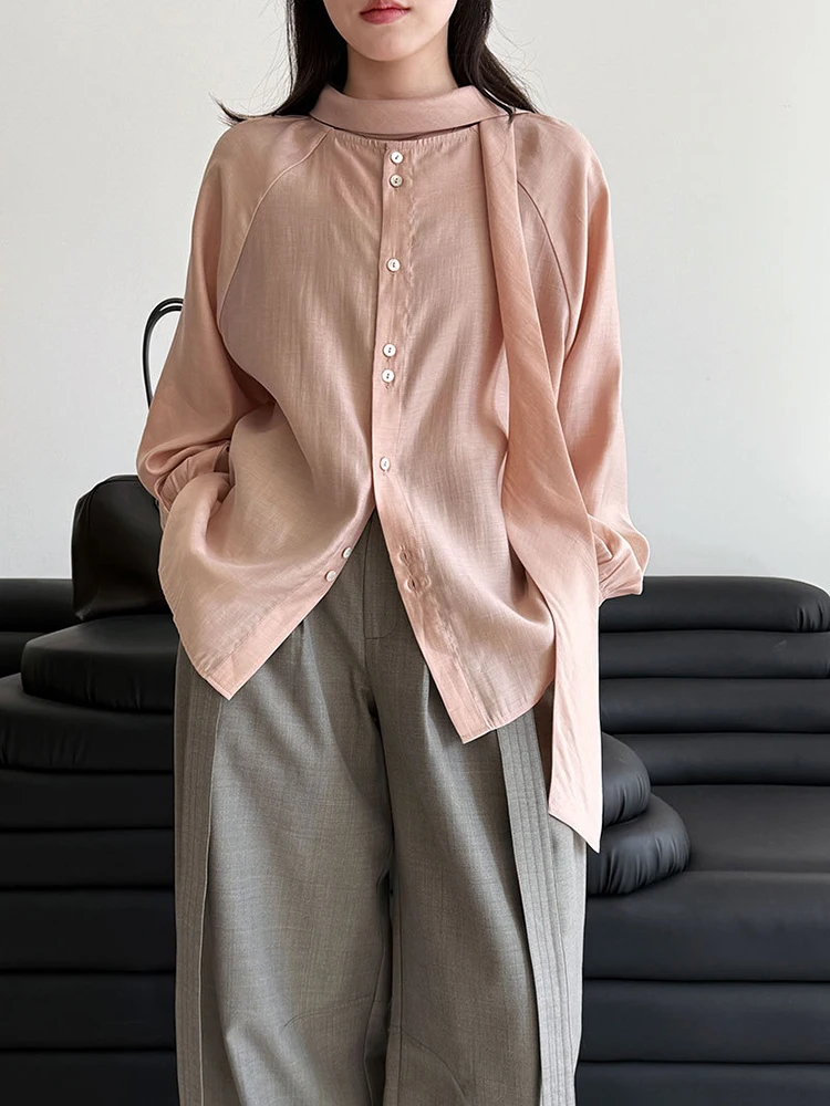 

Women Apricot Lace Up Big Size Casual Blouse New Half High Collar Long Sleeve Shirt Fashion Tide Spring Autumn 2026