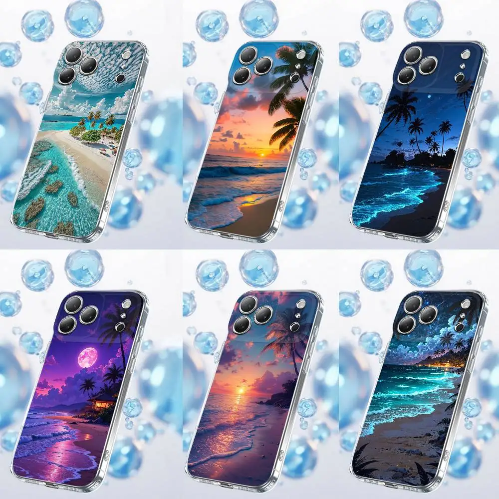 

Beach Sunset Palm Tree Sea Phone Case For iPhone 17,16,15,14,13,12,11 Plus,Pro,Max,Plus,E,SE4,Air,Mini Transparent