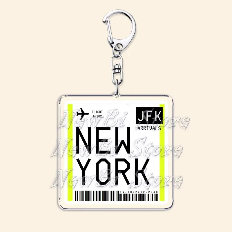 Travel Plane Ticket Boarding Pass Keychain London Paris Tokyo New York Keyrings for Accessories Bag Key Chain Ring Jewelry Gifts