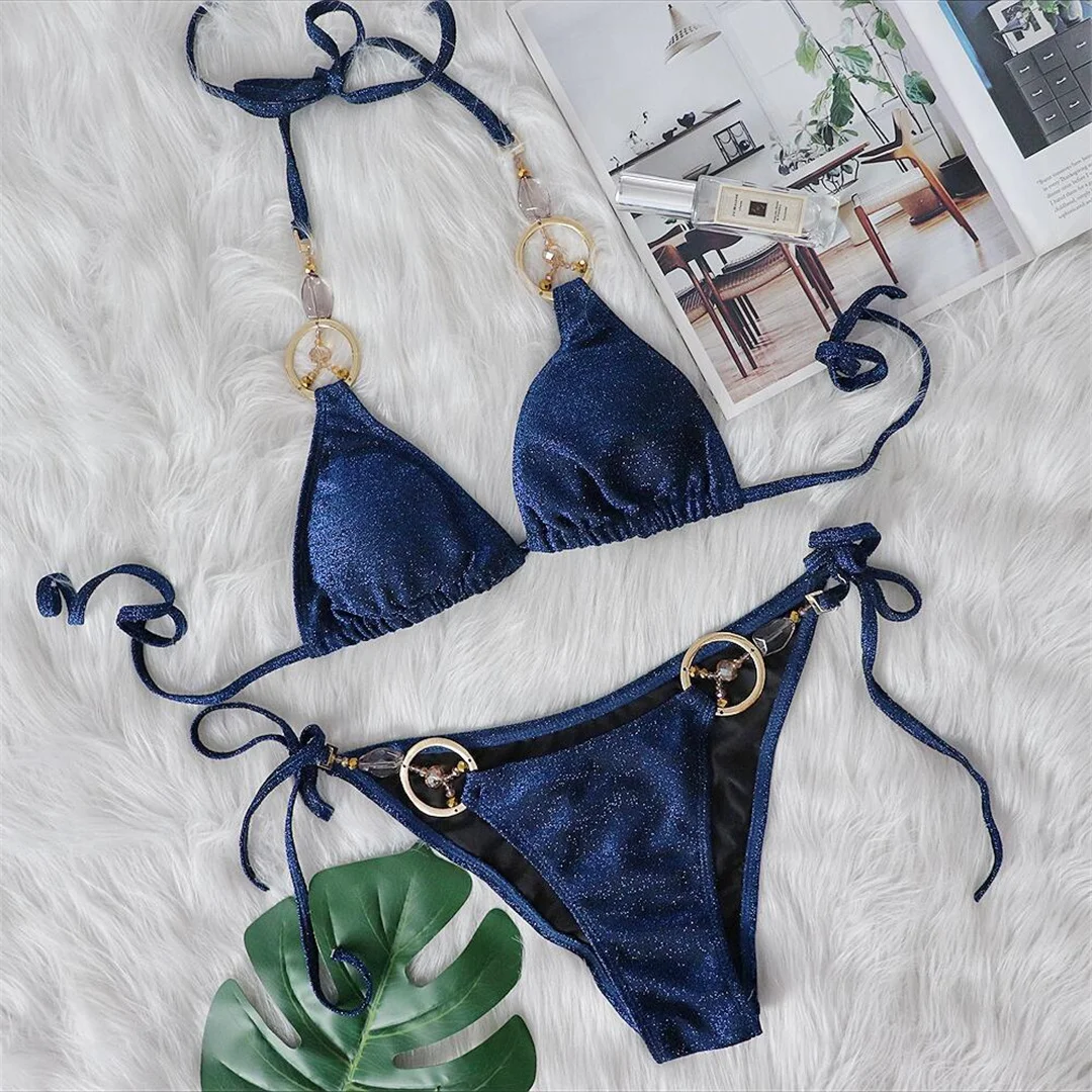Glitzernder, funkelnder Bikini mit Scrunch-Effekt für Damen, zweiteiliger Badeanzug, Badebekleidung, Badeanzug, Schwimmbikini V4015 – Detail 16