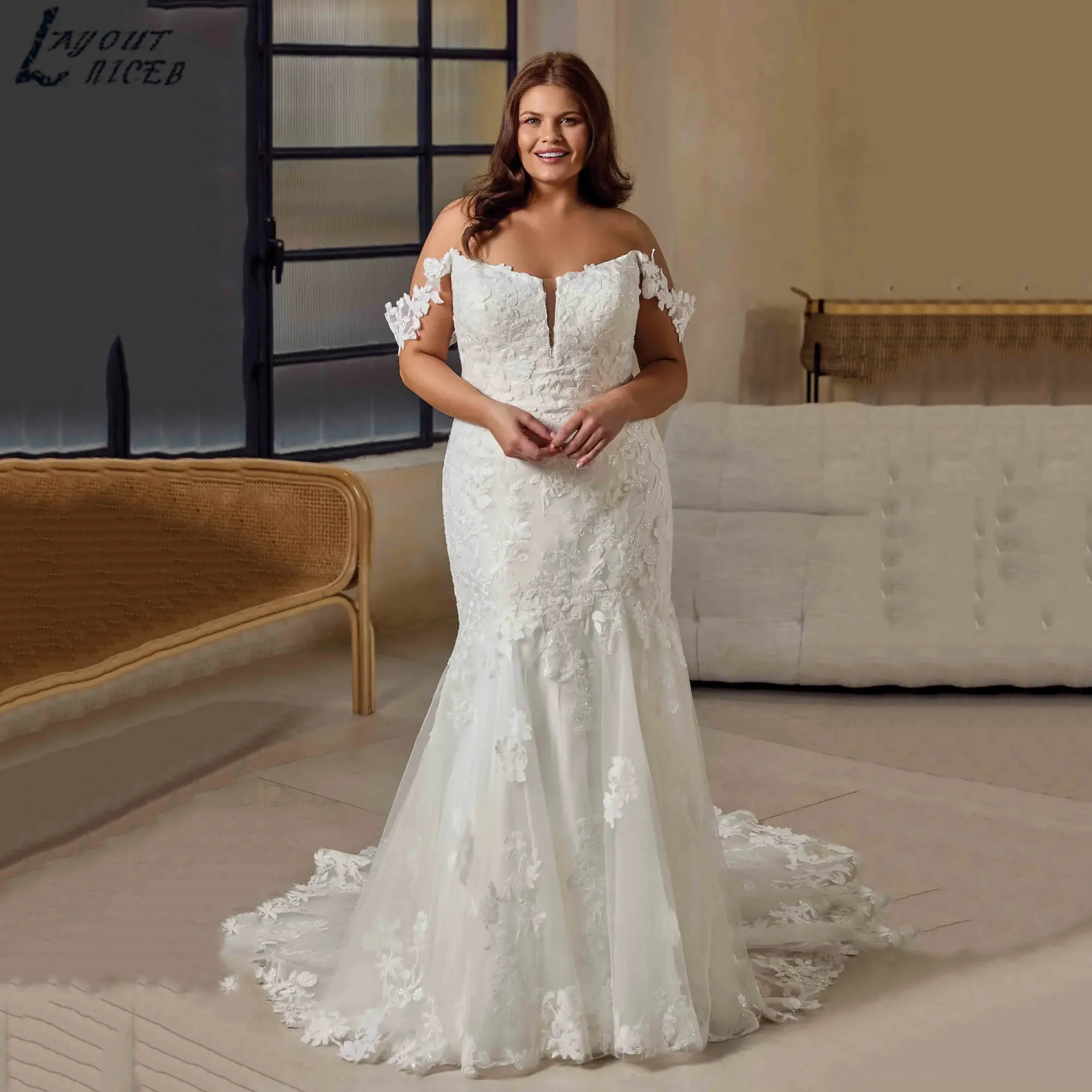 

Mermaid Appliques Bridal Gown 2025 Luxury Off Shoulder Backless Wedding Dress Plus Size Dreamy Tulle vestido de novia Customized