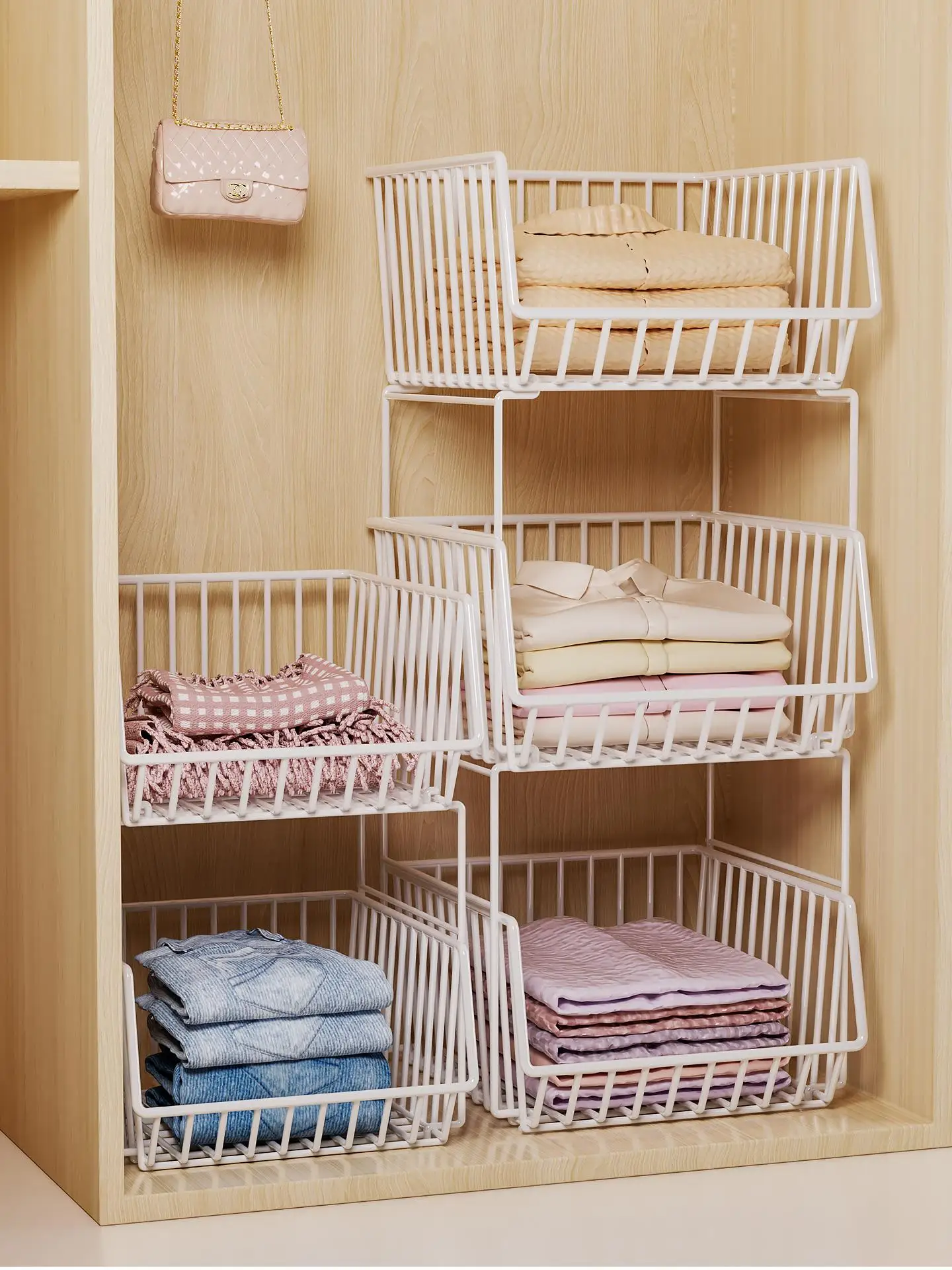 Large Capacity Wardrobe Storage Basket Shelf Bedroom Clothes Cabinet Iron Art Clothes Storage Rack Home Dormitory Organizer