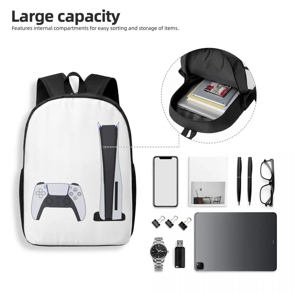 حقائب ظهر نسائية فنية من Ps5 حقيبة كتب للأولاد والبنات مقاومة للماء حقائب مدرسية للطلاب قابلية للحمل حقيبة كتف للسفر