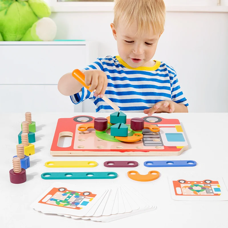Juguete de desmontaje de tuercas y tornillos de madera para niños, rompecabezas con forma Montessori, juguetes educativos de clasificación de colores, juego de habilidades motoras finas