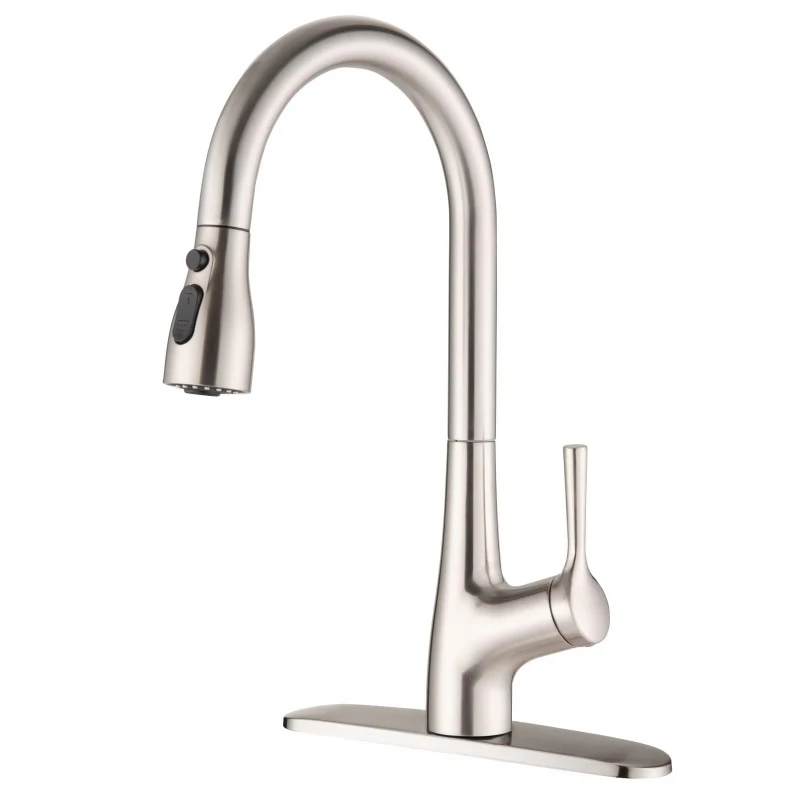 Single handle pull-down kitchen faucet matte black stainless steel countertop installation modern style