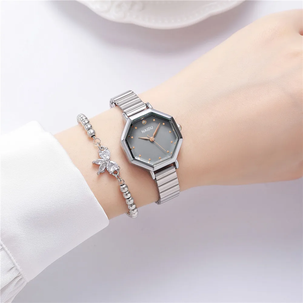 Relógio de pulso quartzo para mulheres, moda, 2 peças por conjunto