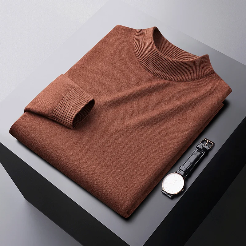 Winter warm sweater men's high-end simple all-matching slim fit stretch cold-resistant casual solid color round neck sweater