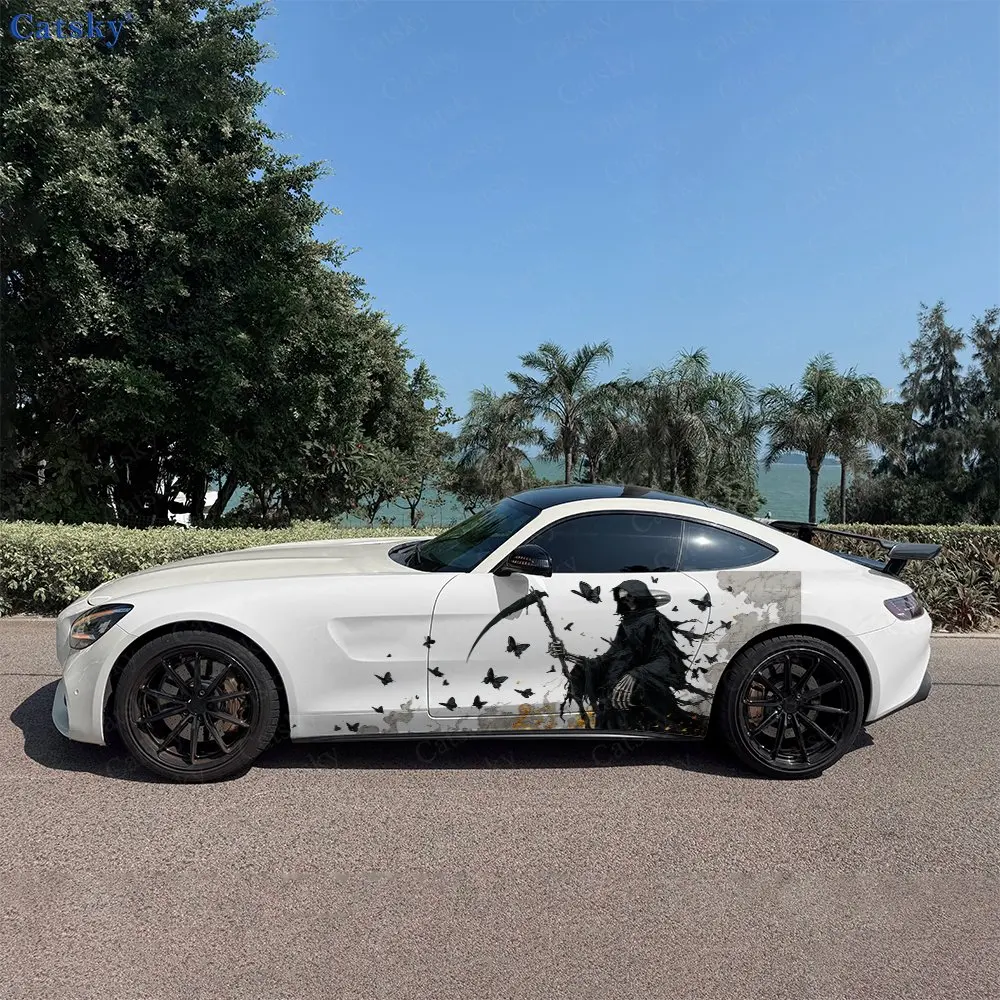 2pcs Splatter Dark Reaper Car Side Wraps, Self-Adhesive PVC Waterproof & Scratch-Resistant Stickers, Car Accessory Gift