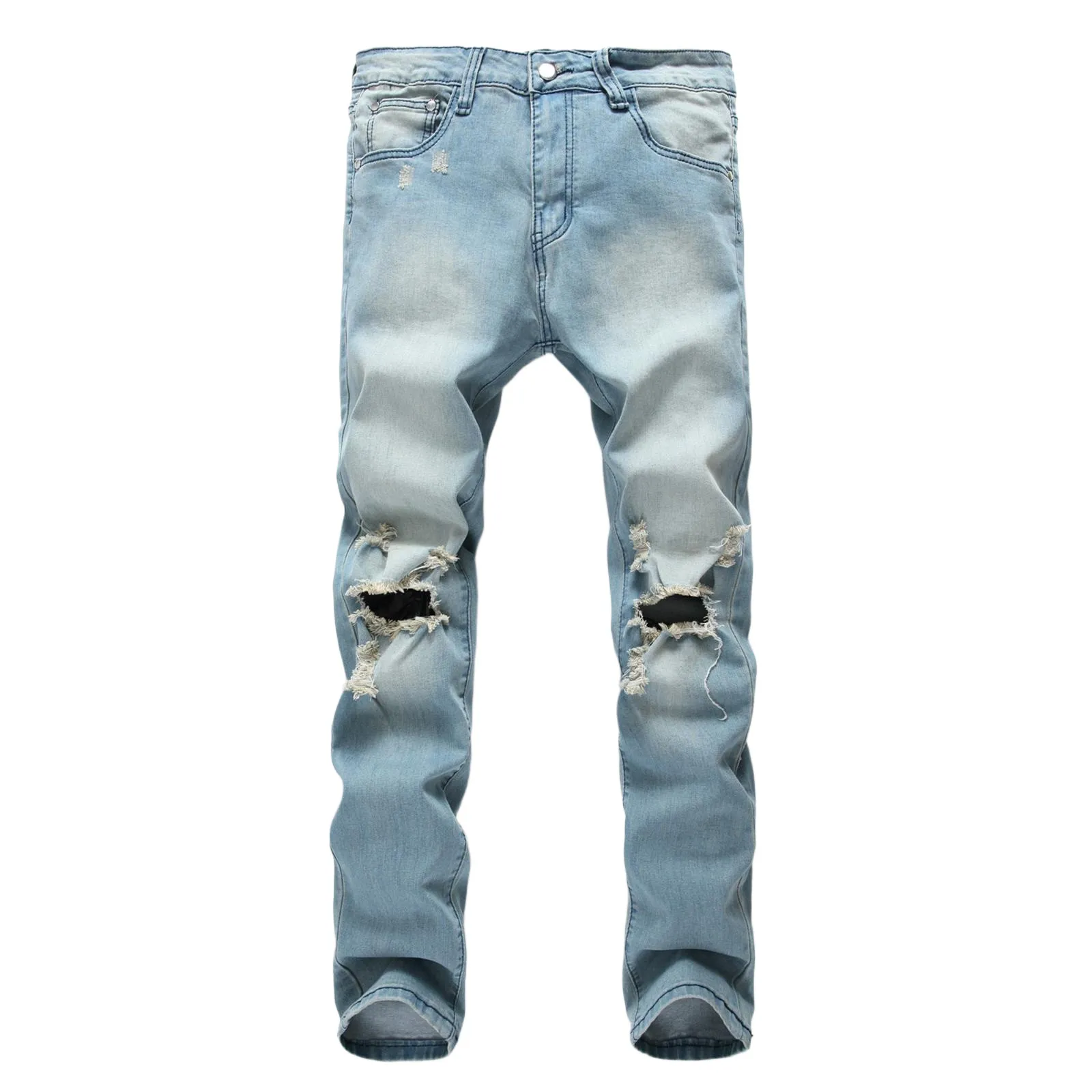 Men's Jeans Trend Ripped Nostalgic Big Tattered Men's Denim Trousers