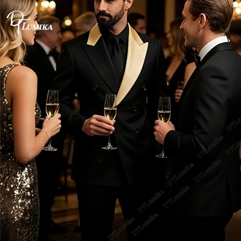 Contrast Peak Lapel 2-Piece Men’s Tuxedo Blazer Trousers Modern Slim Fitting Prom Cocktail Formal Events Tuxedo Black-Tie Party