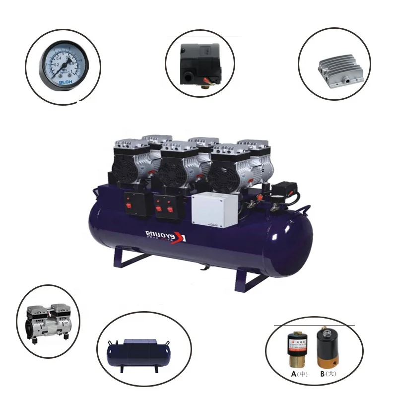 128L One-Drive-Six Silent Dental Oilless Air Compressor - 2250W