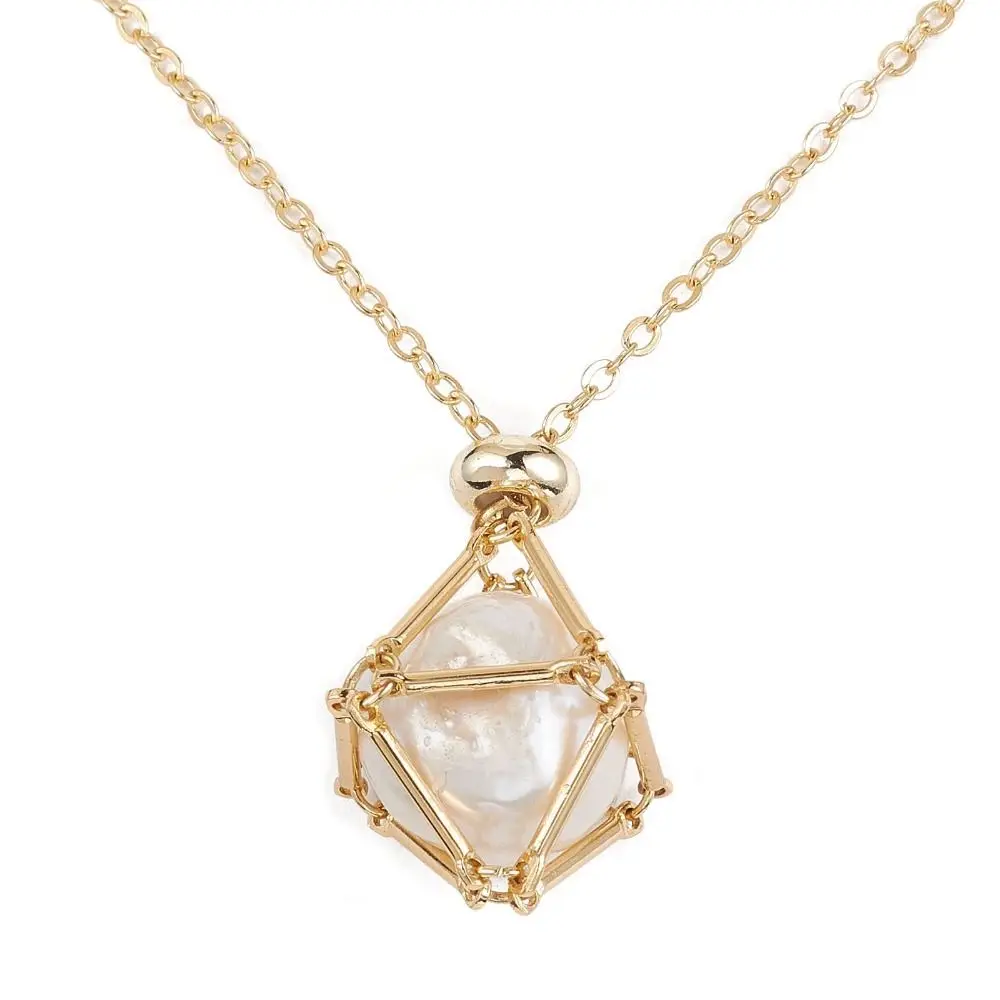 Copper Crystal Holder Cage Necklace Gold Color Silver Color Stone Holder Necklace Empty Stone Holder Necklace Natural Stone